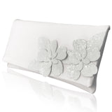 Ivory satin and glitter flower wedding clutch handbag ASTOR