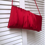 Red ruched satin clutch handbag ELLA