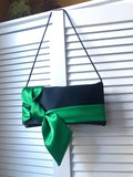 Navy and emerald satin clutch handbag PIPER