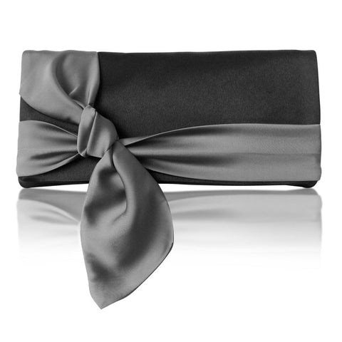 Black and grey satin clutch handbag
