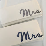 Ivory satin MRS wedding day bridal clutch handbag