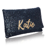 Navy sequin personalised name clutch