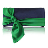 navy and emerald satin clutch handbag