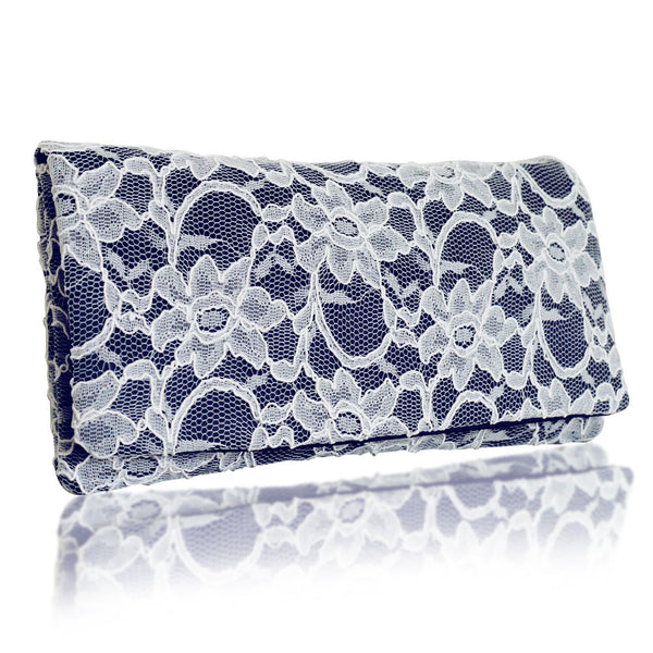 Navy and ivory lace clutch handbag ASTRID Emma Gordon London