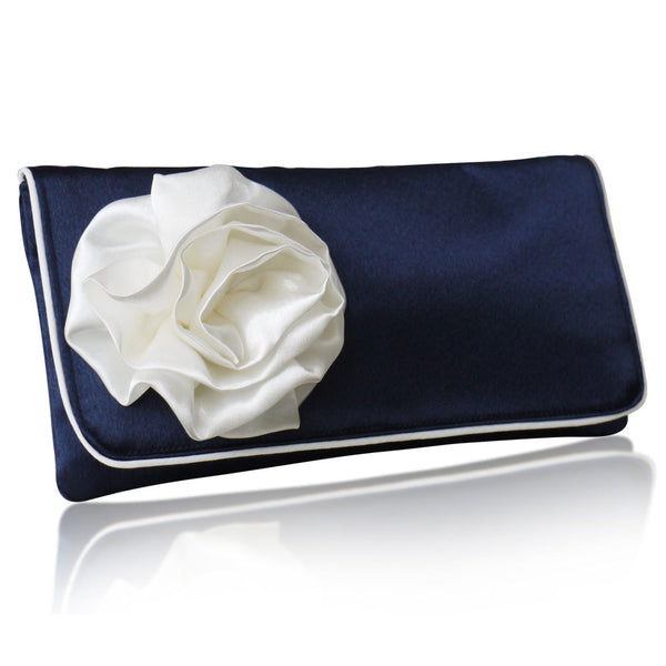 Navy and ivory satin clutch handbag Georgia Emma Gordon London