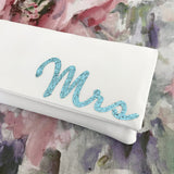 Ivory satin MRS wedding day bridal clutch handbag