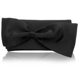 black clutch handbag with satin bow