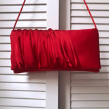 Red ruched satin clutch handbag ELLA