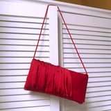 Red ruched satin clutch handbag ELLA