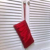 Red ruched satin clutch handbag ELLA