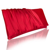 Red ruched satin clutch handbag ELLA