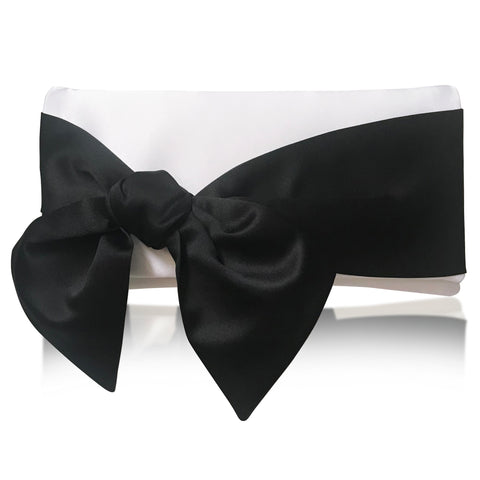Ivory bridal clutch handbag with big black satin bow