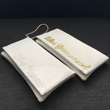 Ivory satin MRS surname wedding day bridal clutch handbag