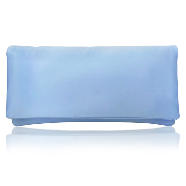 light blue plain satin clutch handbag