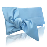 Light blue satin bow clutch handbag PIPER
