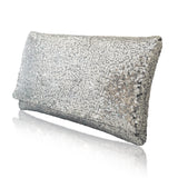 Silver sequin plain clutch handbag