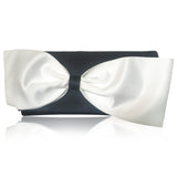 Black or navy and ivory satin bow clutch handbag QUINN