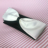 Black or navy and ivory satin bow clutch handbag QUINN