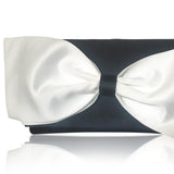 Black or navy and ivory satin bow clutch handbag QUINN