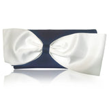 Black or navy and ivory satin bow clutch handbag QUINN