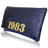 Birthday year personalised gift sequin clutch handbag