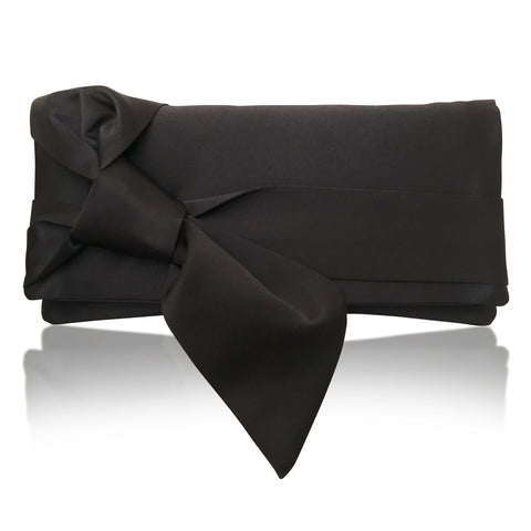black satin handbag with bow