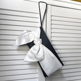 Black and ivory satin bow clutch evening bag HOPE