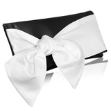Black and ivory satin bow clutch evening bag HOPE