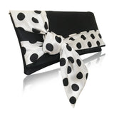 Black and ivory polka dot satin clutch handbag PIPER