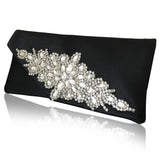 diamante black satin clutch evening bag