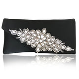 black satin clutch handbag with rhinestones