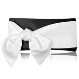Black and ivory satin bow clutch evening bag HOPE