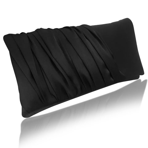 Black ruched satin clutch handbag ELLA