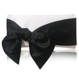 Ivory bridal clutch handbag with big black satin bow