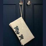 Ivory sequin personalised bridal wedding day clutch