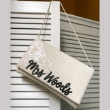 Ivory sequin personalised bridal wedding day clutch
