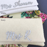 Ivory sequin personalised bridal wedding day clutch