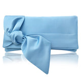 Light blue satin handbag with bow