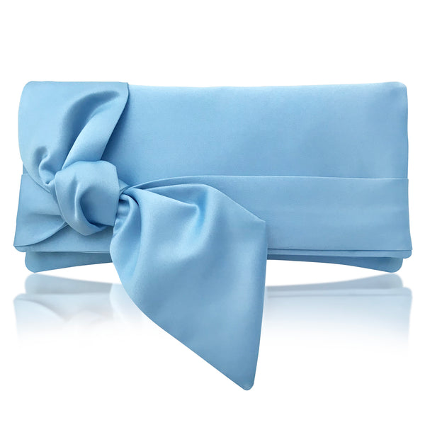Light blue satin handbag with bow