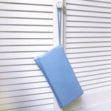 Baby blue satin clutch bag with wristlet