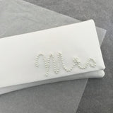 Ivory satin pearl MRS wedding day bridal clutch handbag