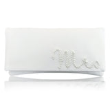 Ivory satin pearl MRS wedding day bridal clutch handbag