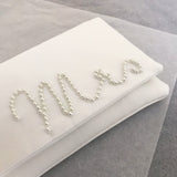 Ivory satin pearl MRS wedding day bridal clutch handbag