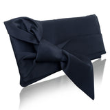 navy satin clutch with bow