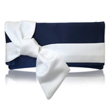 navy and ivory satin clutch handbag