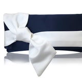 ivory and navy clutch handbag with satin bow
