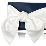 Blue and ivory satin evening bag for formal event