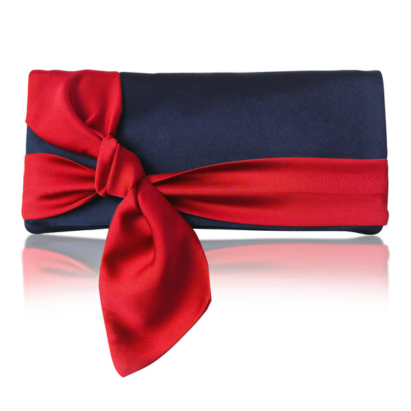Navy and red satin clutch handbag PIPER