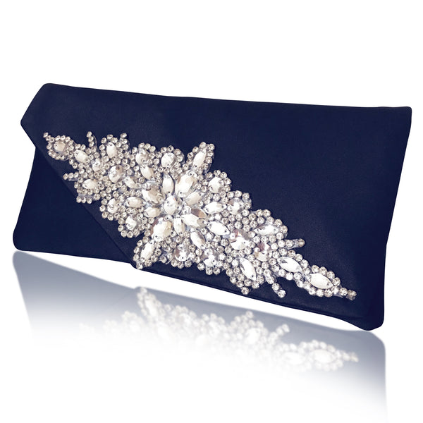 navy evening bag clutch with rhinestones