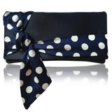 Navy and white polka dot satin clutch handbag PIPER